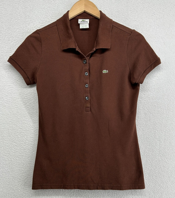 Lacoste Tops - LACOSTE Shirt Womens 40 M Polo Golf Performance Pique Stretch Cotton Brown